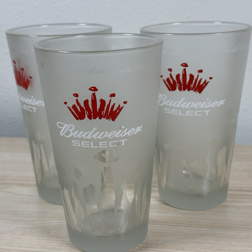 Lot of 3 Budweiser Select Frosted Pint Beer Glass Red Crown Logo Breweriana